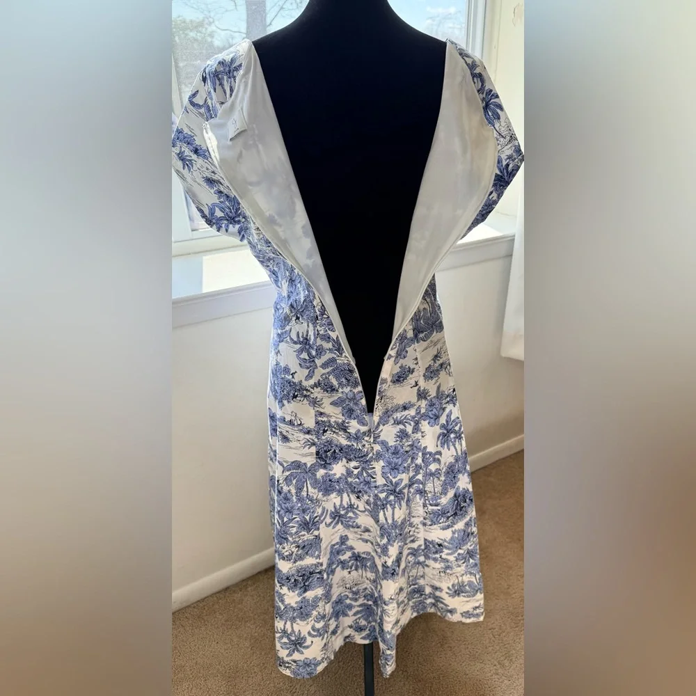 Joie Blue and White Toile print preppy midi dress Cottagecore zip back XL EUC - Picture 10 of 17
